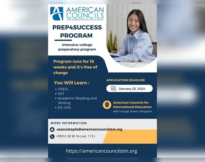 Türkmenistanda Amerikanyň «Prep4Success» maksatnamasynyň ýazky sessiýasyna gatnaşmak üçin arzalary kabul edilýär