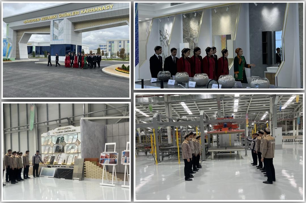 Ýol gurluşygy fakultetiniň Bäherden keramiki önümler kärhanasyna 
gurnan göçme okuw sapagy
