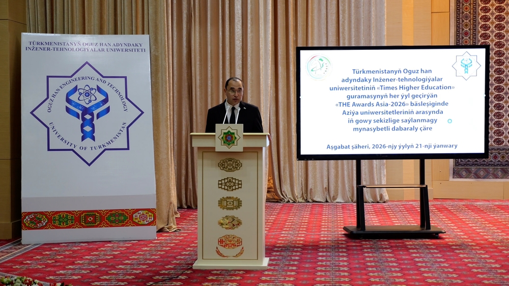Türkmenistanyň Oguz han adyndaky Inžener-tehnologiýalar uniwersitetinde bu ýokary okuw mekdebiň Aziýa uniwersitetleriniň arasynda iň gowy sekizlige saýlanmagy mynasybetli dabaraly maslahat geçirildi