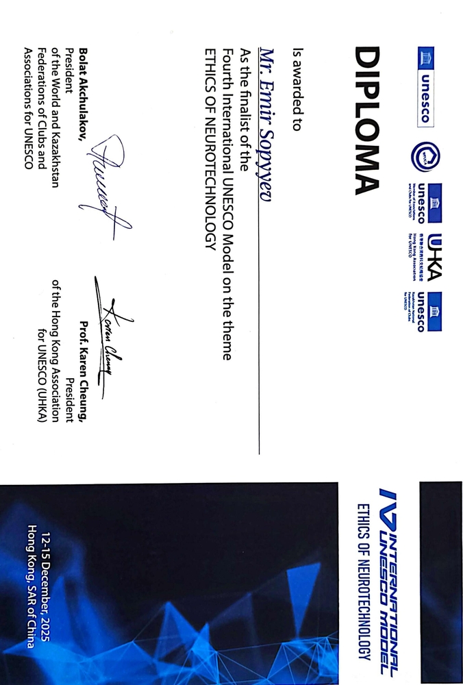 A medical university student was awarded the title of "Best Finalist" and a diploma at the 4th International UNESCO Model Competition