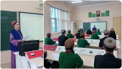 Himiýa tehnologiýasy fakultetiniň “Umumy himiýa” kafedrasynyň  Aşgabat şäheriniň 116-njy orta mekdebi bilen  geçiren seminar okuw   sapagy
